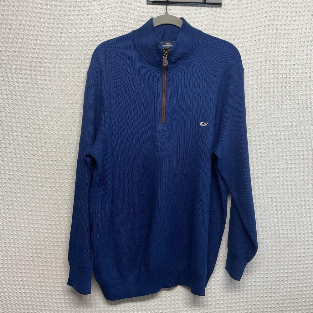 Vineyard Vines‎ 1/4 Zip Pullover Performance Sweater Men's XL Blue Mock Neck